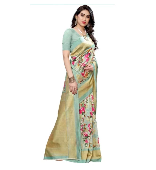 Awafu Floral Printed Art Silk Saree With Blouse 2