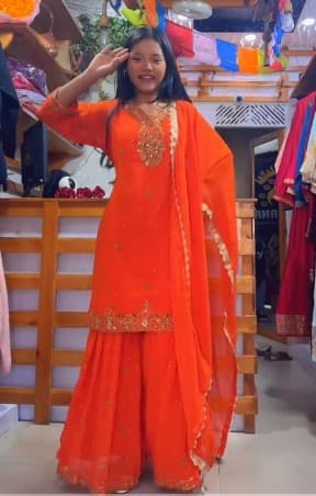 Orange Kurti Sets for ladies