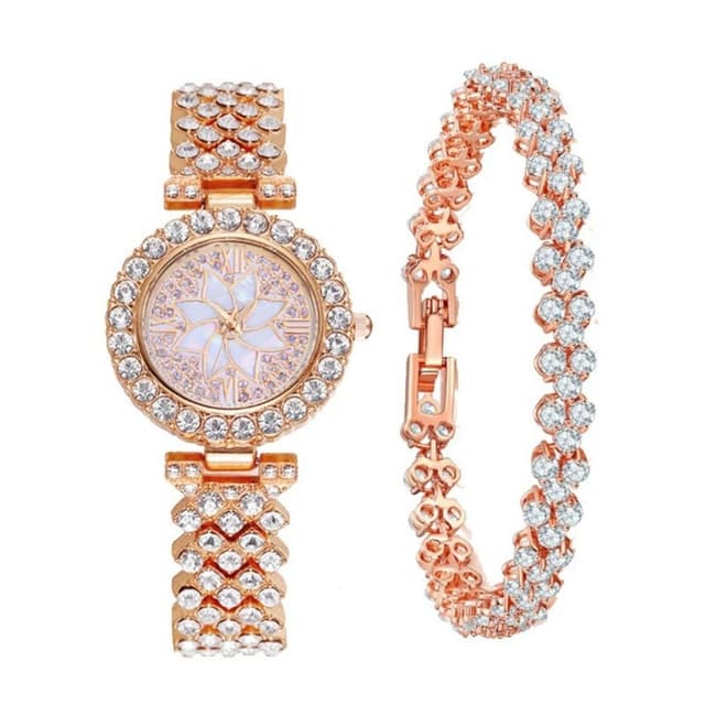 Elegant With Bracelet Gypsophila Watch Rose Gold Bling Bling Flower Diamond Watch Alloy Ladies Watch