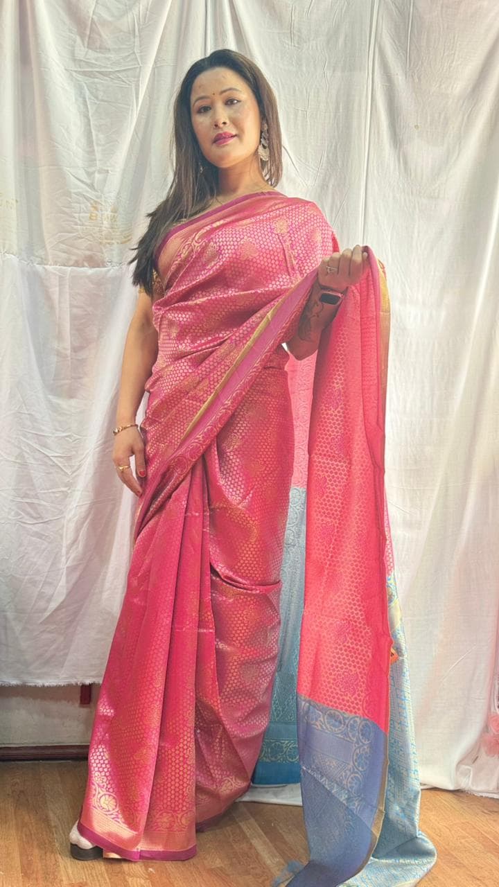 Menuka Collection Sarees For Women Kanjivaram Jacquard Saree With Blouse Material