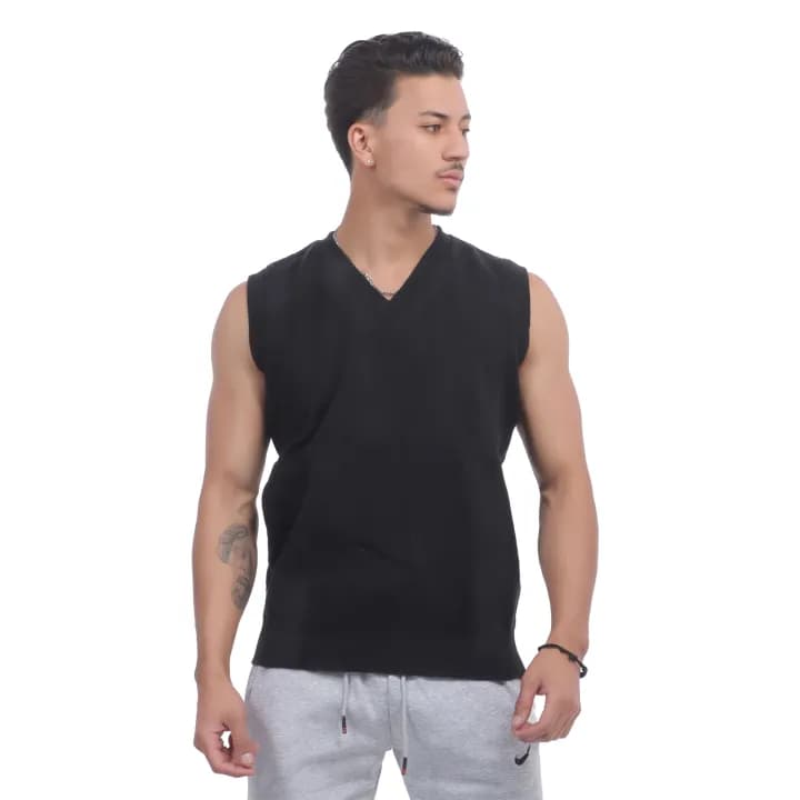 Woolen Handloom Sleeveless V Neck Sweater For Men