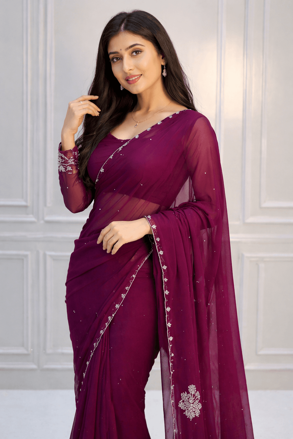 Handwork work wine color sare 1