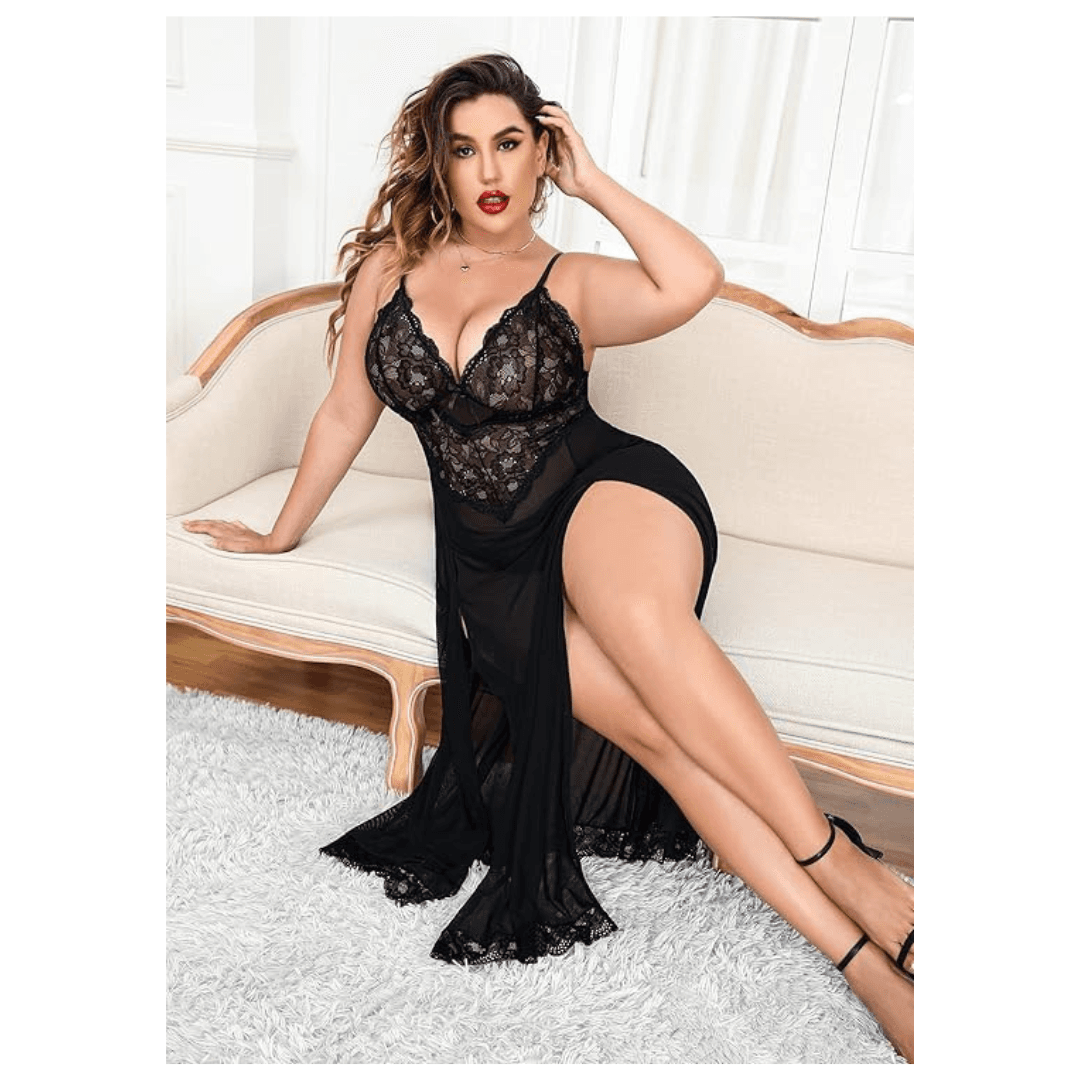 Women Nightdress Maxi Lingerie Lace Babydoll Sleepwear For Honeymoon First Night Bridal Nightdress Free Size Black Color 5