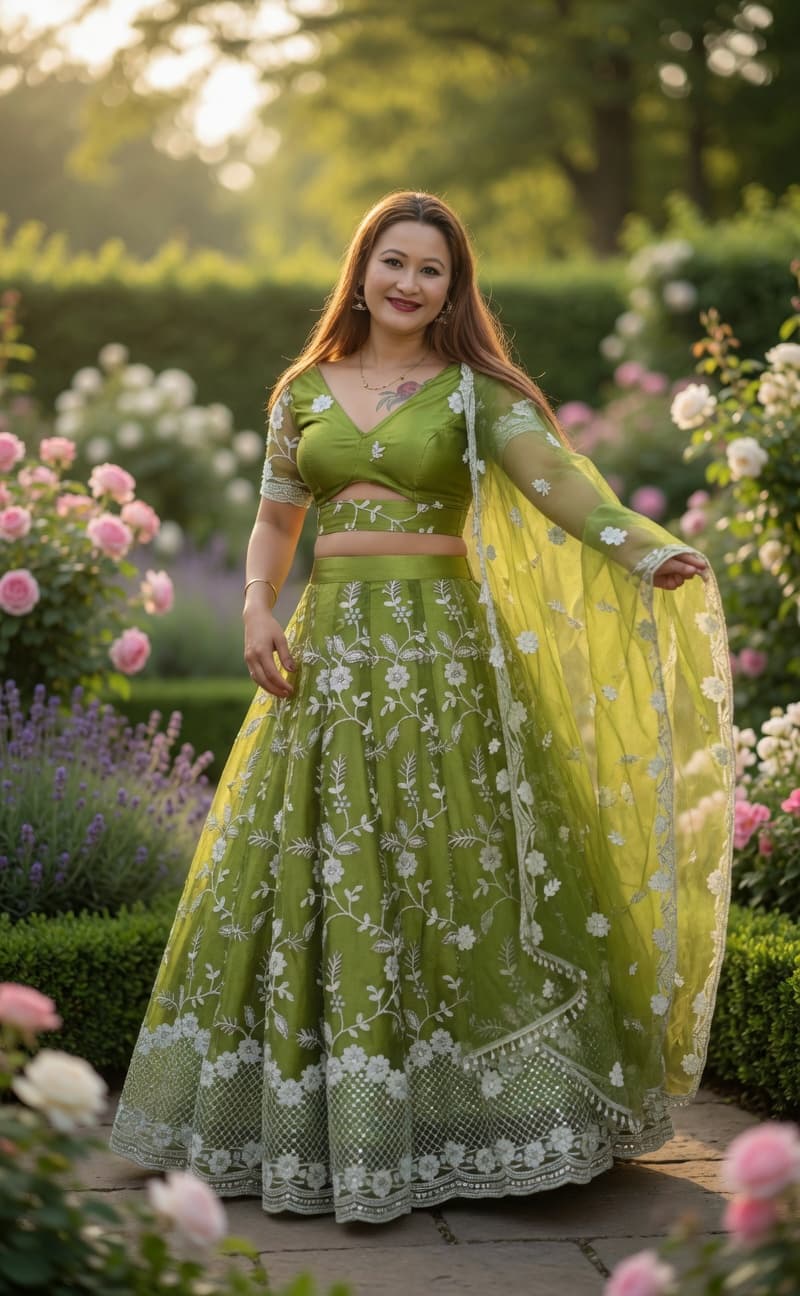 Green Embroidered Lehenga Choli with Dupatta for Women | Party Wear Lehenga Set | Festive & Wedding Lehenga 2