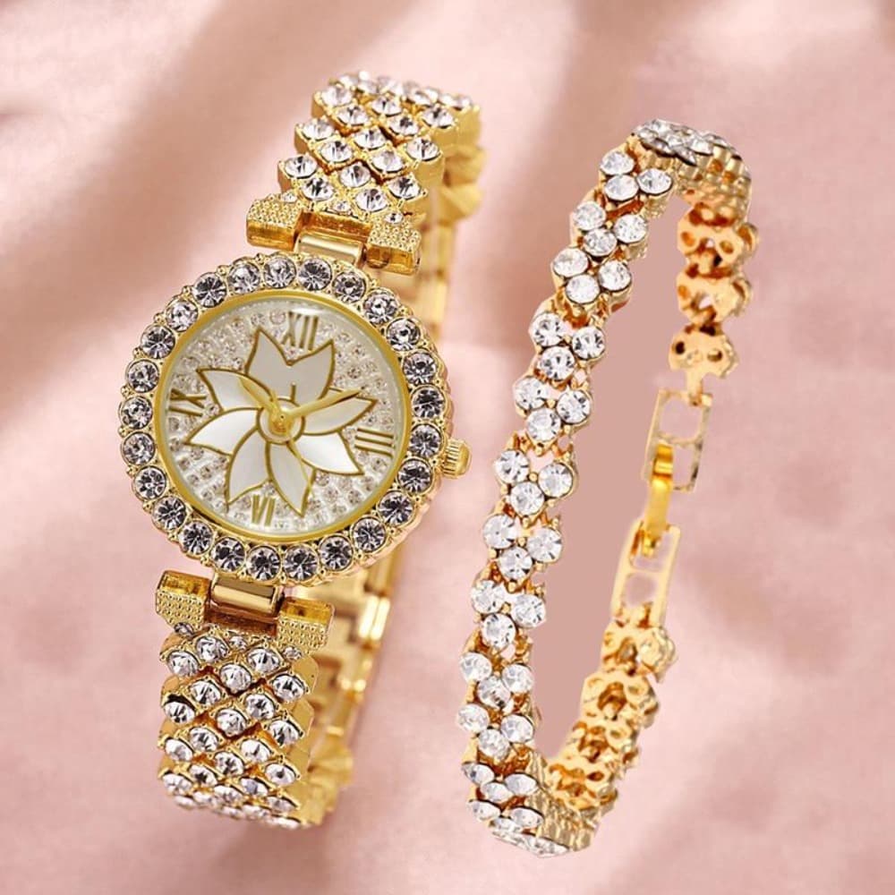 Elegant With Bracelet Gypsophila Watch Rose Gold Bling Bling Flower Diamond Watch Alloy Ladies Watch 3