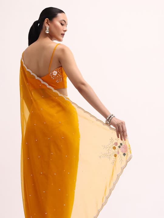 Embellished Beads and Stones Organza Saree 1