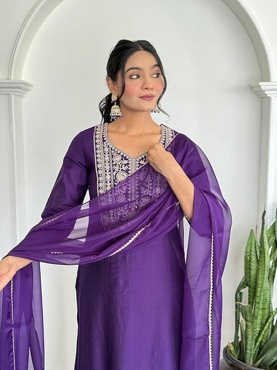 Women's Silk Solid Regular Kurta Set 5