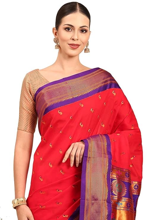 Sarees Women's Kadiyal Soft Silk Fancy Pallu Paithani Saree With Blouse Piece 1