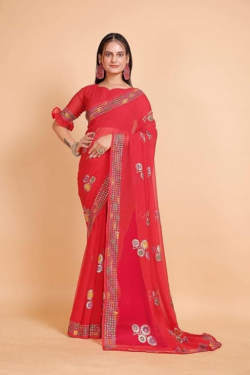 Georgette Shiroski Work Saree With Unstitched Blouse Piece 5