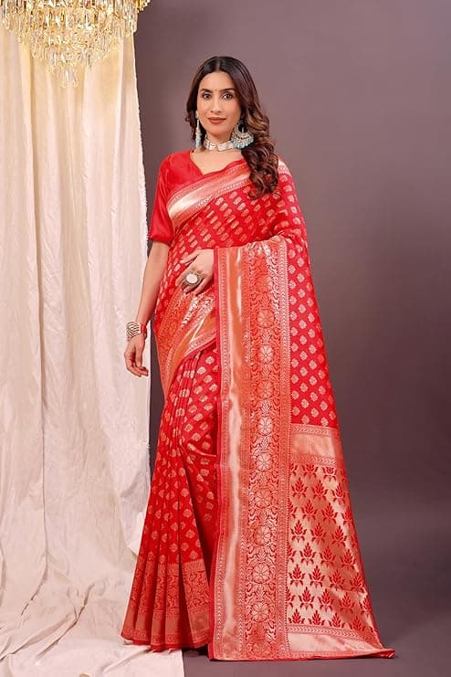 Banarasi Art Silk Knajivaram Traditional Ethnic Saree for Women with Blouse Piece | Perfect for Bridal Collection, Gifting, and Grand Occasions 6