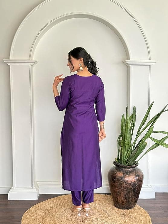 Women's Silk Solid Regular Kurta Set 3