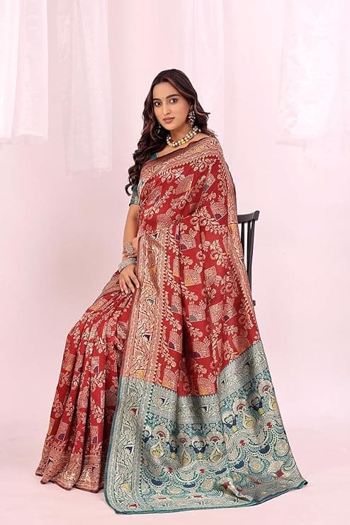 Banarasi Art Silk Kanjivaram Saree for Women with Contrast Matching Blouse Piece  1