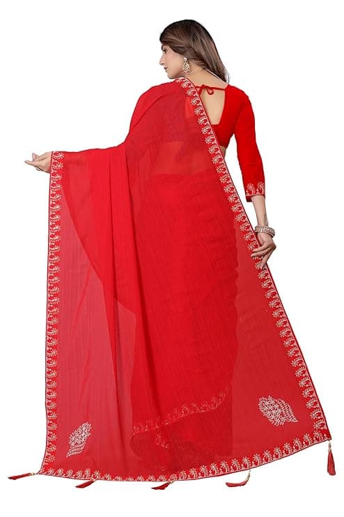  Embroidered, Embellished Bollywood Georgette Designer Saree With Unsticted Blouse Piece For Women. 3