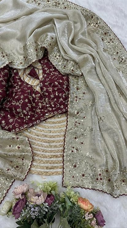Shivshakti Collection Designer Fandy Satin Saree for Women with Sequence Work | Cutwork Border Saree with Contrast Embroidered Full Stitch Blouse 5