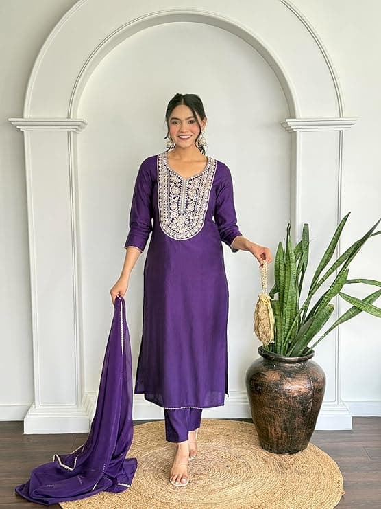 Women's Silk Solid Regular Kurta Set 4