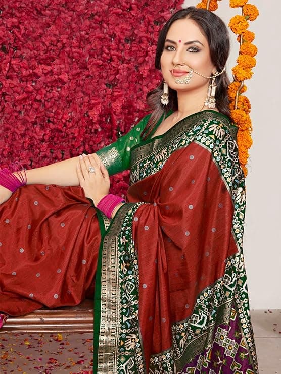 Women's Silk Blend Woven Design Saree With Blouse Piece 2