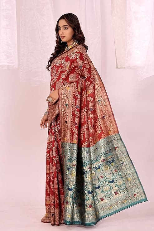 Banarasi Art Silk Kanjivaram Saree for Women with Contrast Matching Blouse Piece  2