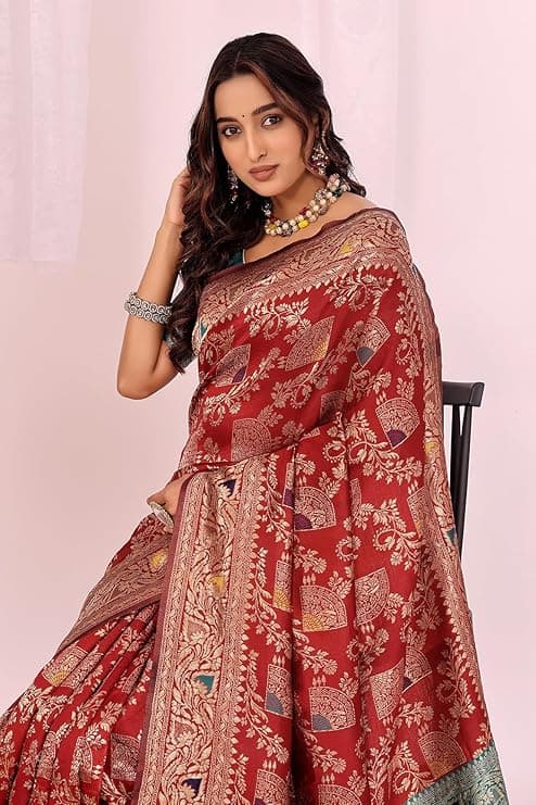 Banarasi Art Silk Kanjivaram Saree for Women with Contrast Matching Blouse Piece  4