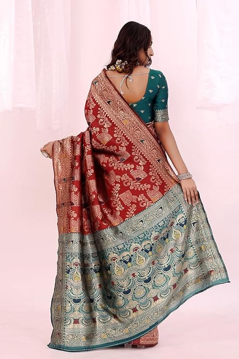 Banarasi Art Silk Kanjivaram Saree for Women with Contrast Matching Blouse Piece  3