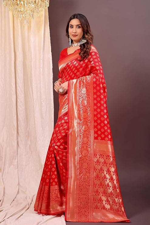 Banarasi Art Silk Knajivaram Traditional Ethnic Saree for Women with Blouse Piece | Perfect for Bridal Collection, Gifting, and Grand Occasions 3