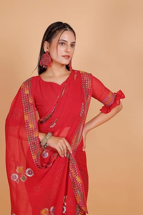 Georgette Shiroski Work Saree With Unstitched Blouse Piece 2