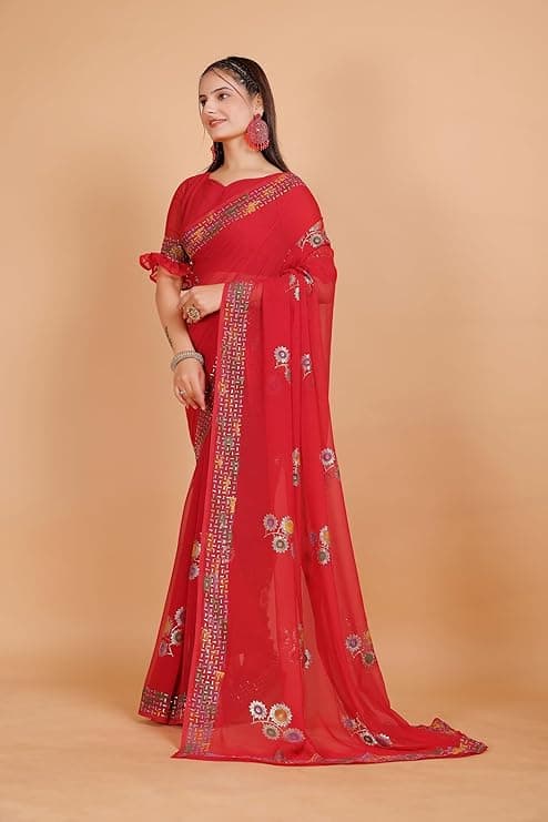 Georgette Shiroski Work Saree With Unstitched Blouse Piece 1