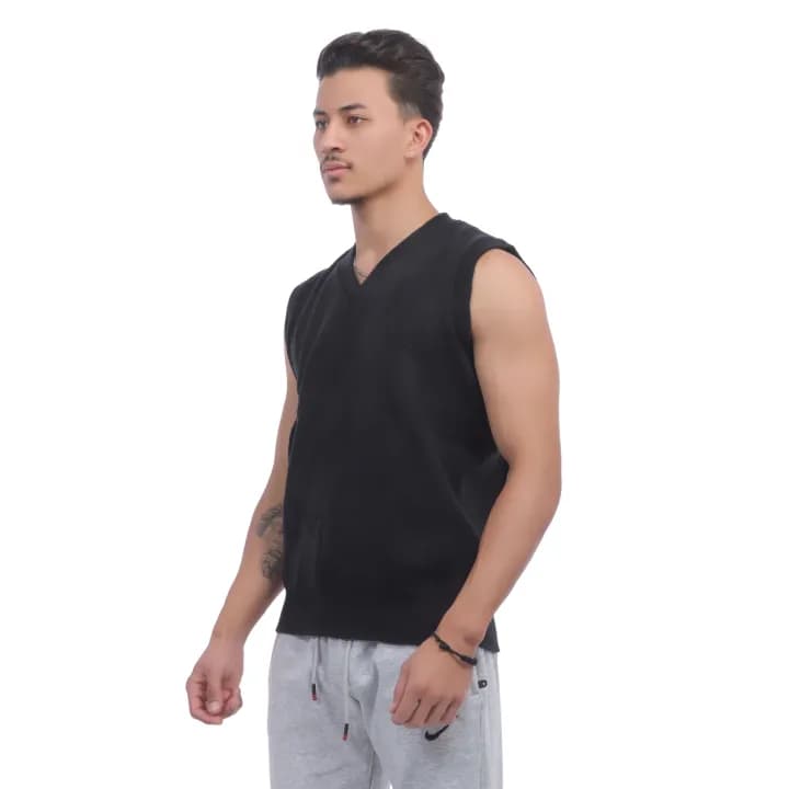 Woolen Handloom Sleeveless V Neck Sweater For Men 3