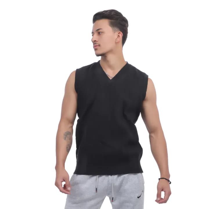 Woolen Handloom Sleeveless V Neck Sweater For Men 2