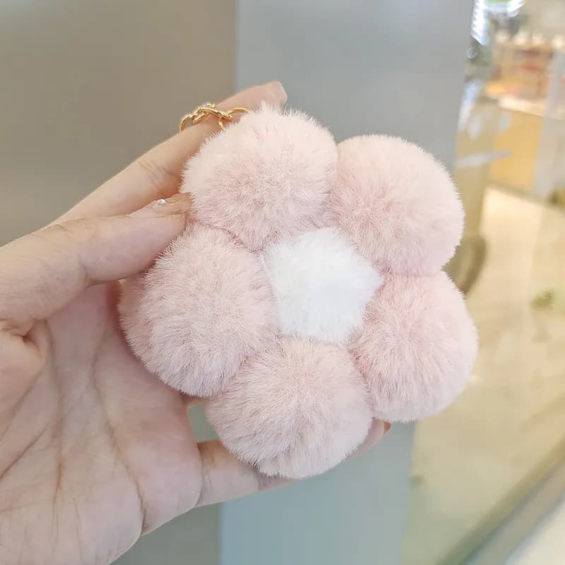  Flower Pom Pom Keychains 1