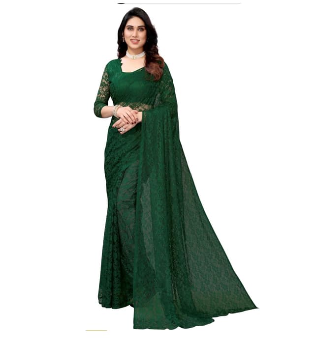 Bollywood Net Saree Green Color with Blouse 