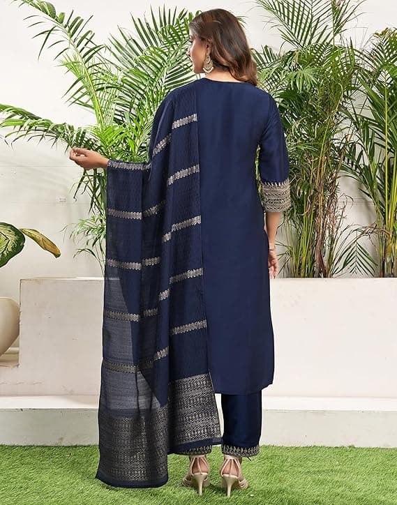  Women's Rayon Viscose Sequence Embroidered Straight Kurta Pant with Dupatta Set 1