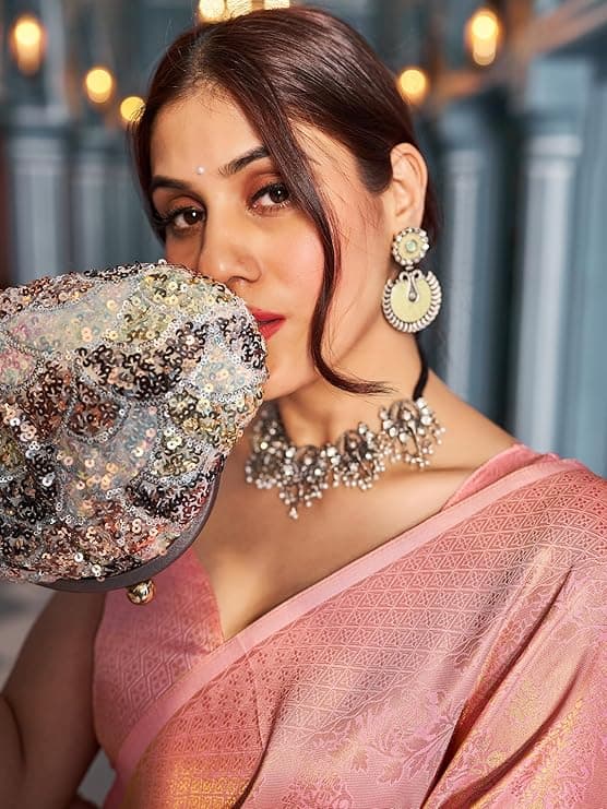 Womens Kanjivaram Silk Saree with Zari Woven Saree With Blouse Piece 2