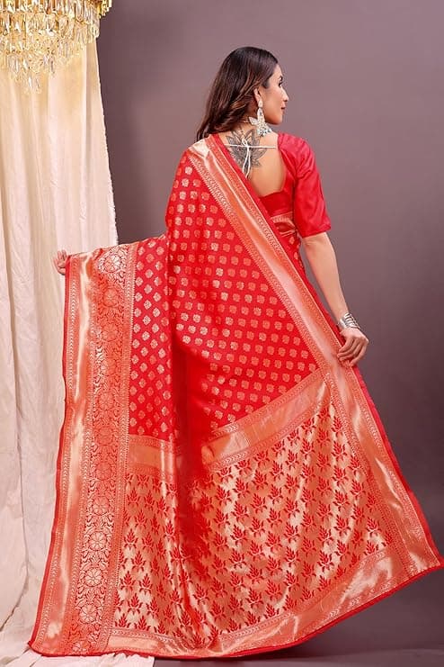 Banarasi Art Silk Knajivaram Traditional Ethnic Saree for Women with Blouse Piece | Perfect for Bridal Collection, Gifting, and Grand Occasions 4