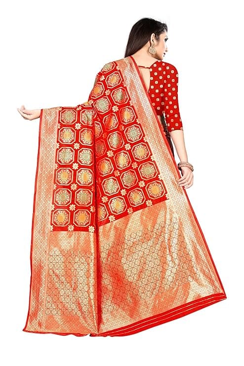 Bollywood Banarasi poly silk saree with Blouse (Red) 2