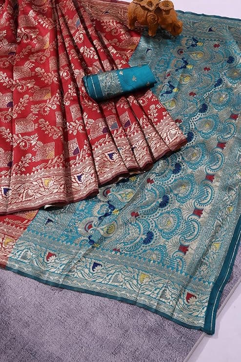 Banarasi Art Silk Kanjivaram Saree for Women with Contrast Matching Blouse Piece  5