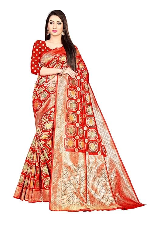 Bollywood Banarasi poly silk saree with Blouse (Red)