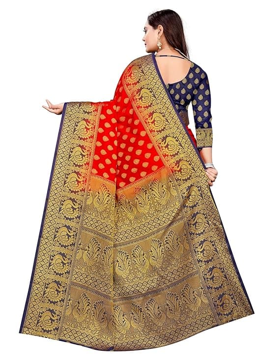 Women's Banarasi Silk Sarees With Zari Jacquard Work & Blouse Piece 2