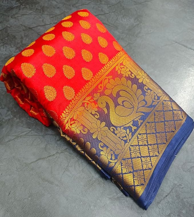 Women's Banarasi Silk Sarees With Zari Jacquard Work & Blouse Piece 3