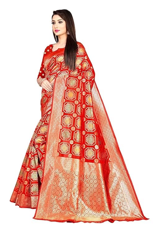 Bollywood Banarasi poly silk saree with Blouse (Red) 1