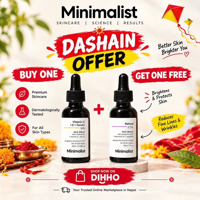 Minimalist Vitamin C + E + Ferulic 16% & Retinol 0.3% Face Serum – Buy 1 Get 1 Free