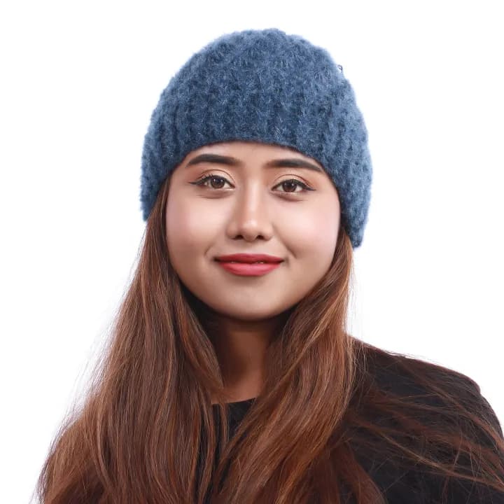 Blue Color Knitted Woolen Cap For Women