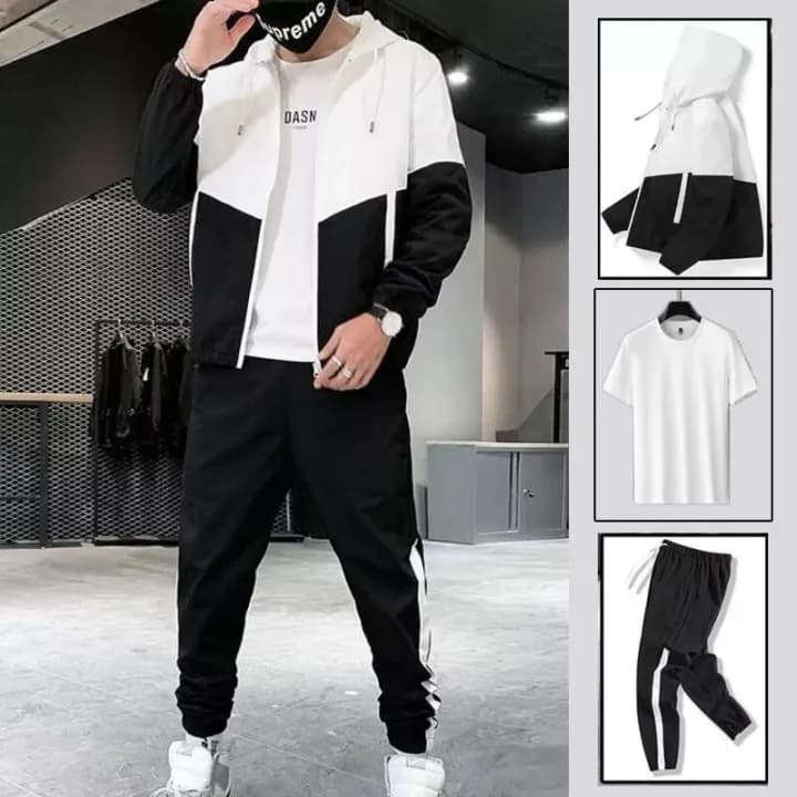 (Set Of 3) Men Summer Windcheater Half T-Shirt And Wrinkle Joggers Set (Bwst 313) - Fashion | Men'S Wear | Jacket And Joggers For Men