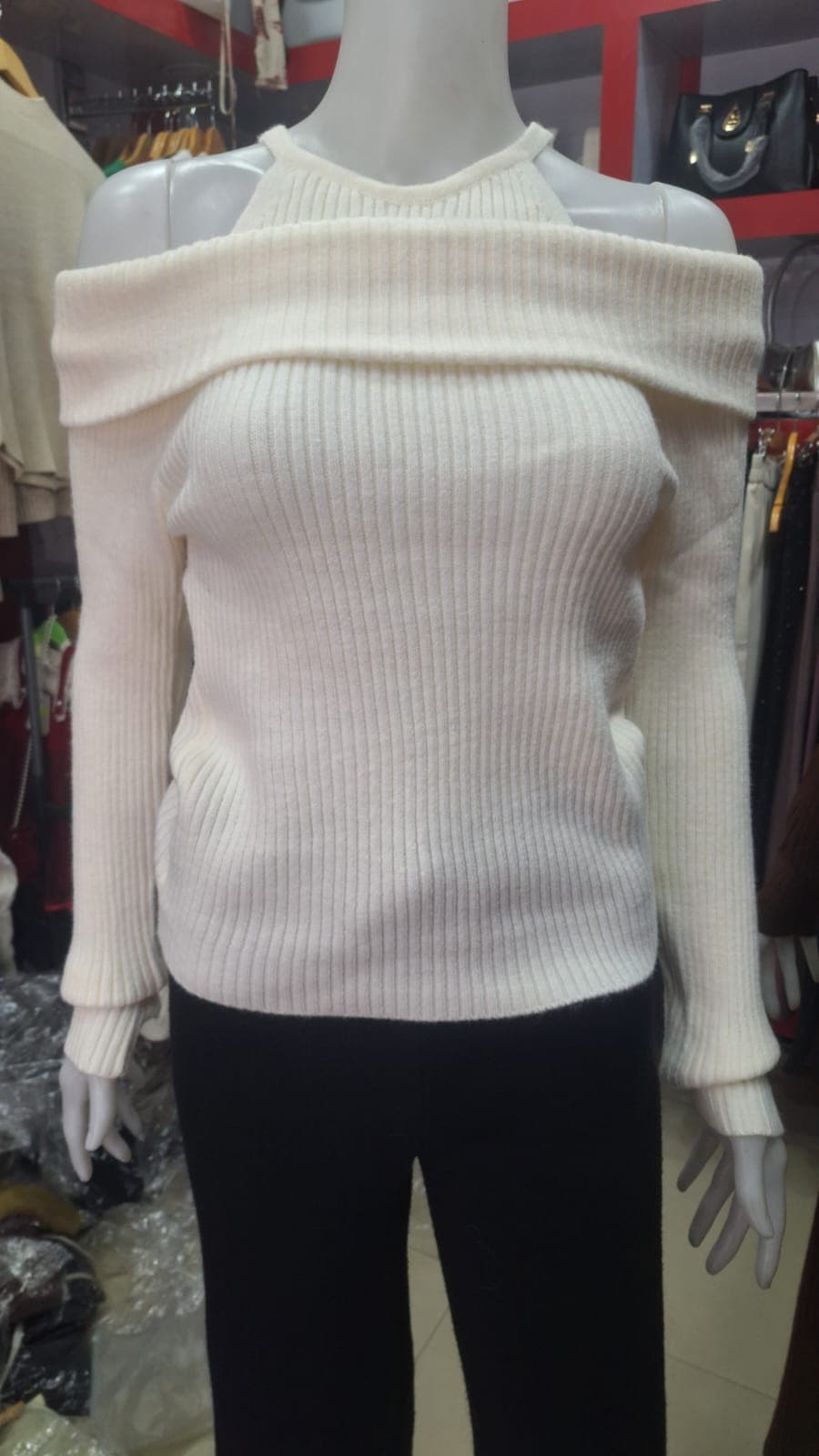 Knit Sweater winter Shoulder off 1