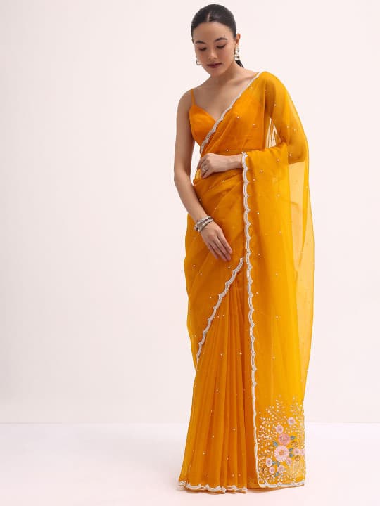 Embellished Beads and Stones Organza Saree