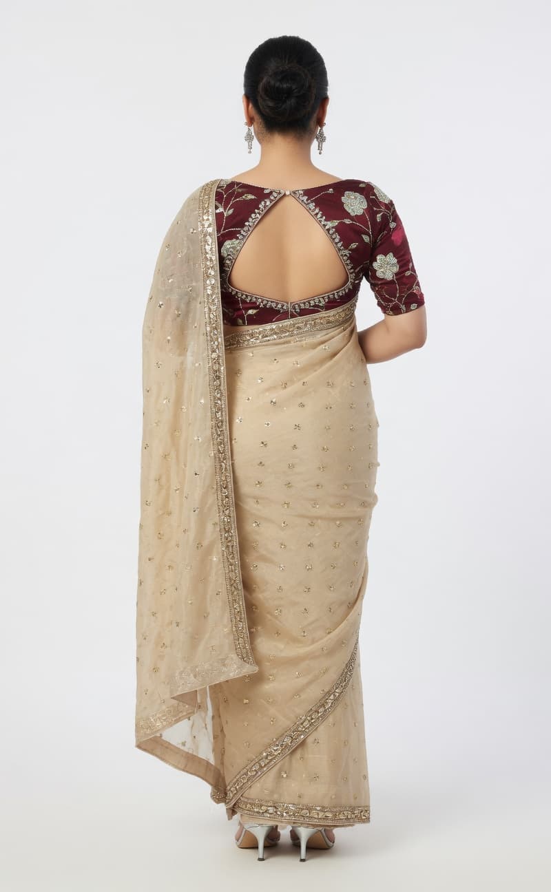 Pakistani Fandi silk saree with blouse design for girls 3