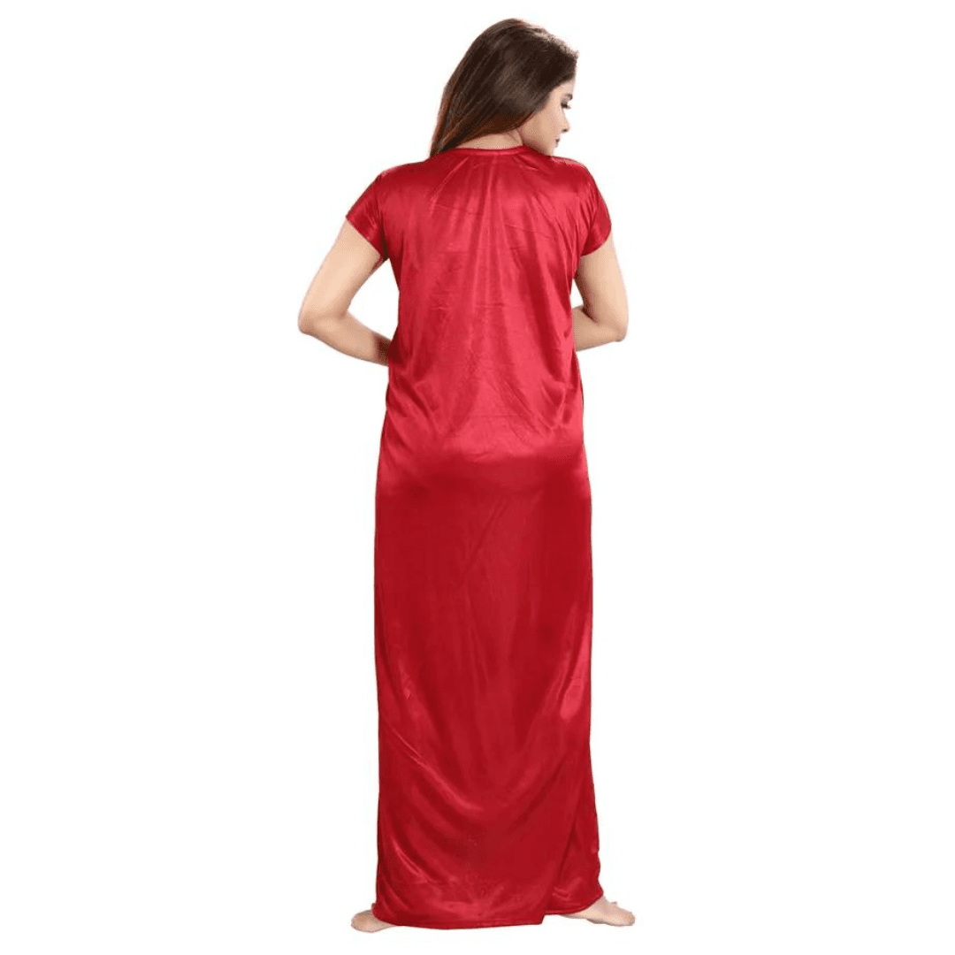 Silk Bridal Nightgown Dhoti  Set Stylish Fancy Bridal Nighty Set For Women Free Size Maroon Color (4 set) 3