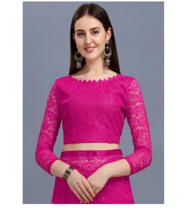 Awafu Womens Net Saree Pink 2