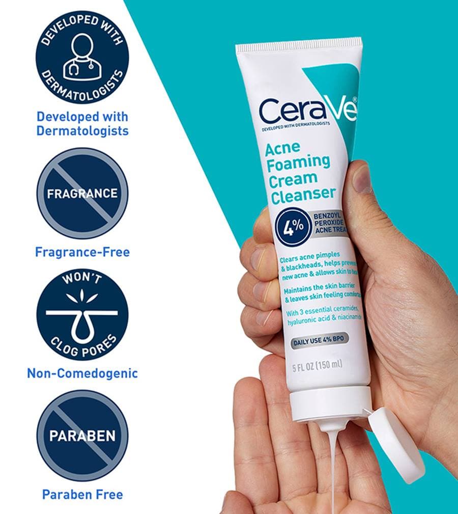 Cerave Acne Foaming Cream Cleanser (150ml) , Cerave Cleanser For Acne Problem , Cerave face wash Acne Facewash Acnes Facewash , Moisturizer Cream Oil Cleanser, Face Cleanser, Cera Ve Cleanser, Cera Ve Acne Cleanser 5