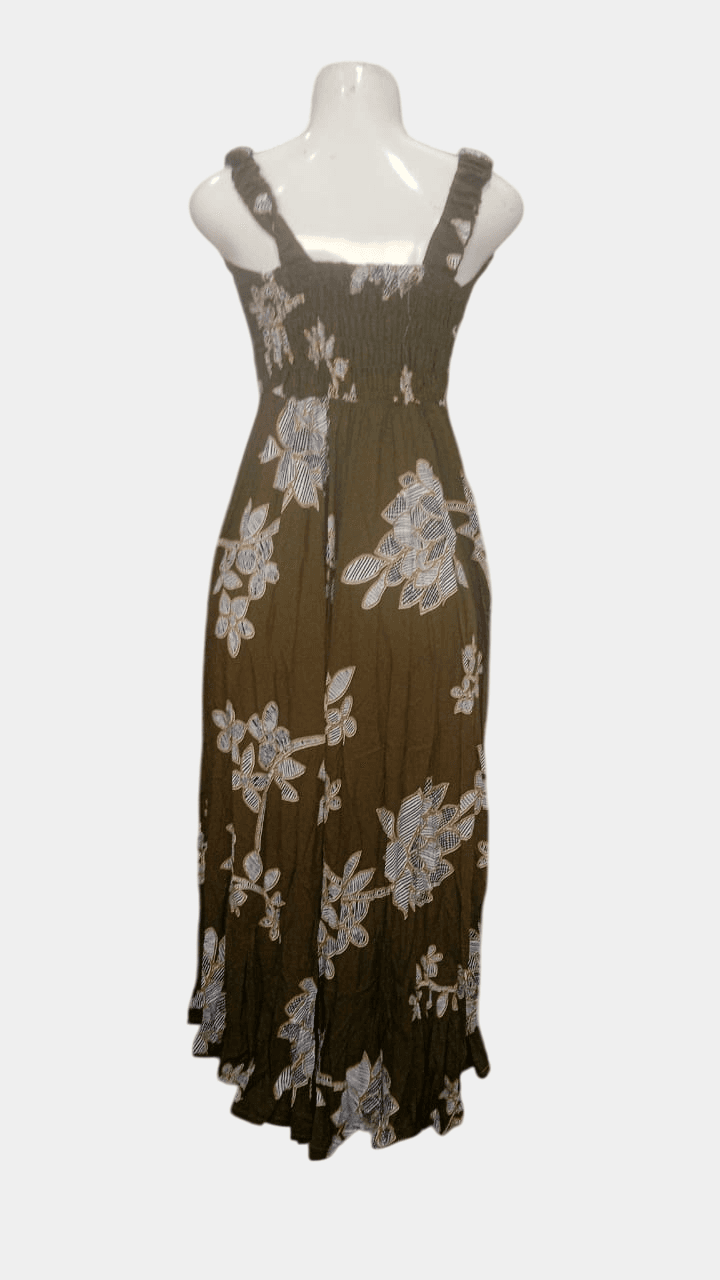 Boho Olive Green Floral Sleeveless Maxi Dress