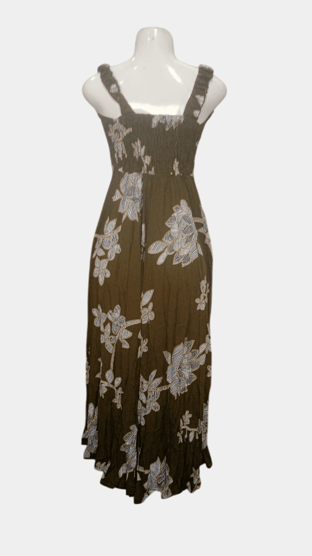 Boho Olive Green Floral Sleeveless Maxi Dress